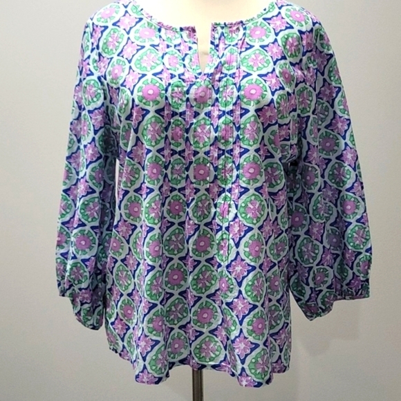 Talbots Split Neck Pin-tuck Top - Medallion Size XL - Picture 3 of 13